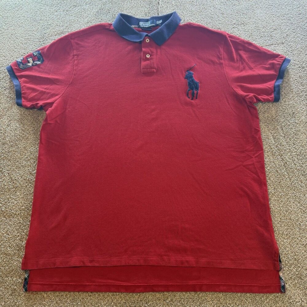 Polo Ralph Lauren Big Pony Men's XXL Solid Red/Blue Short Sleeve Polo Shirt READ
